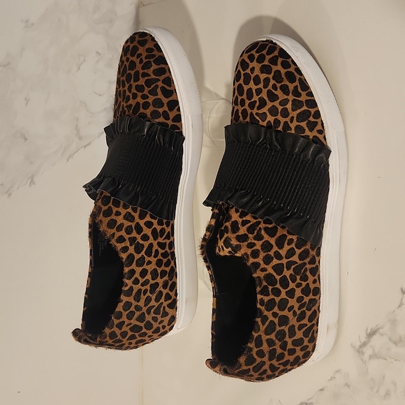 Donald Pliner Leopard Print Hairy Calf Brown Black Slip-On Flats Shoes Size 8.5M - Picture 3 of 13